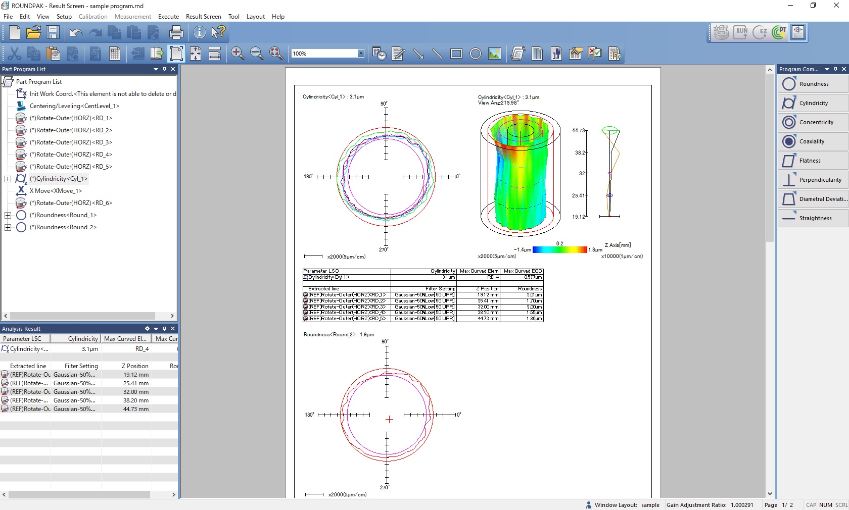 Analysis Program for Roubdness/Cylindricity Measurement
ROUNDPAK